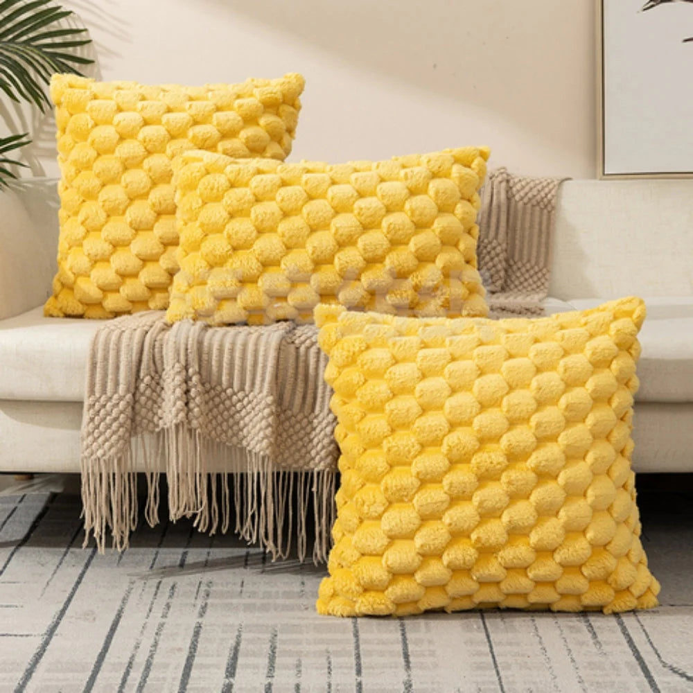 Cushion Cover | 3D Plush Grid Texture & Machine-Washable