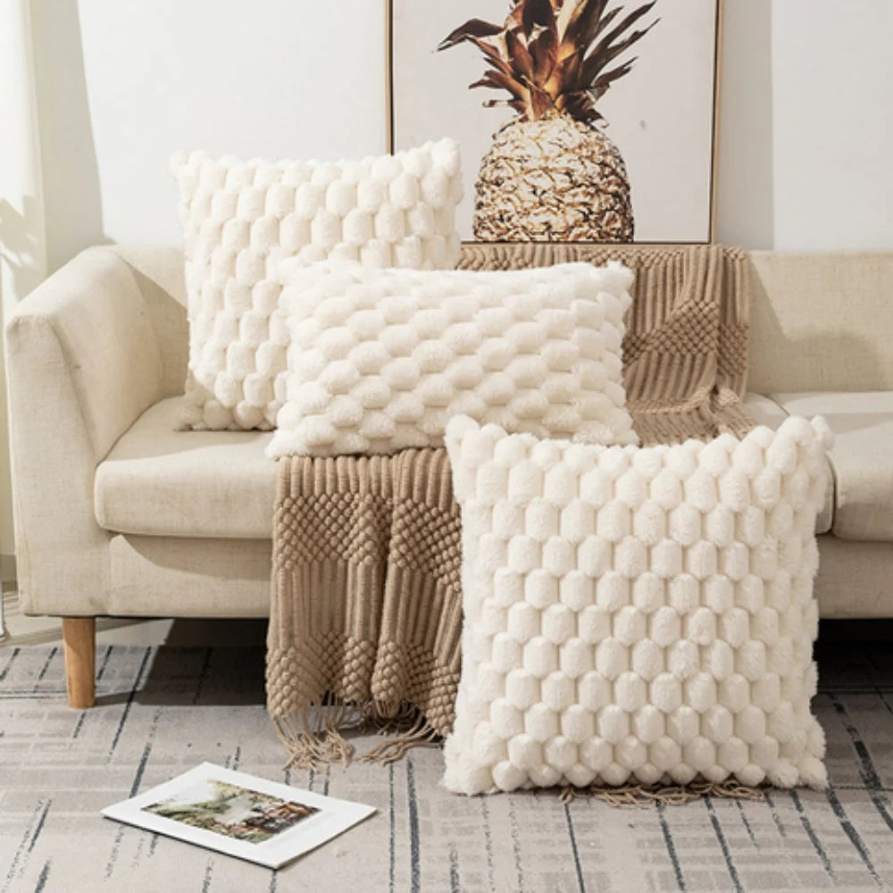 Cushion Cover | 3D Plush Grid Texture & Machine-Washable