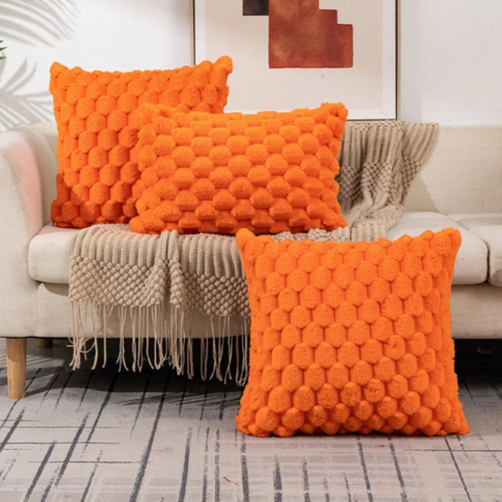 Cushion Cover | 3D Plush Grid Texture & Machine-Washable