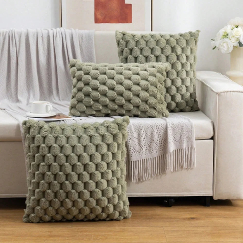 Cushion Cover | 3D Plush Grid Texture & Machine-Washable