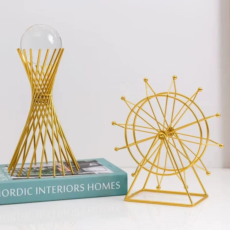 Decorative Statue | Gold Metal Sphere Design | Table & Shelf Display