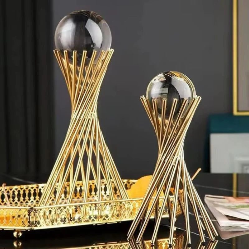 Decorative Statue | Gold Metal Sphere Design | Table & Shelf Display