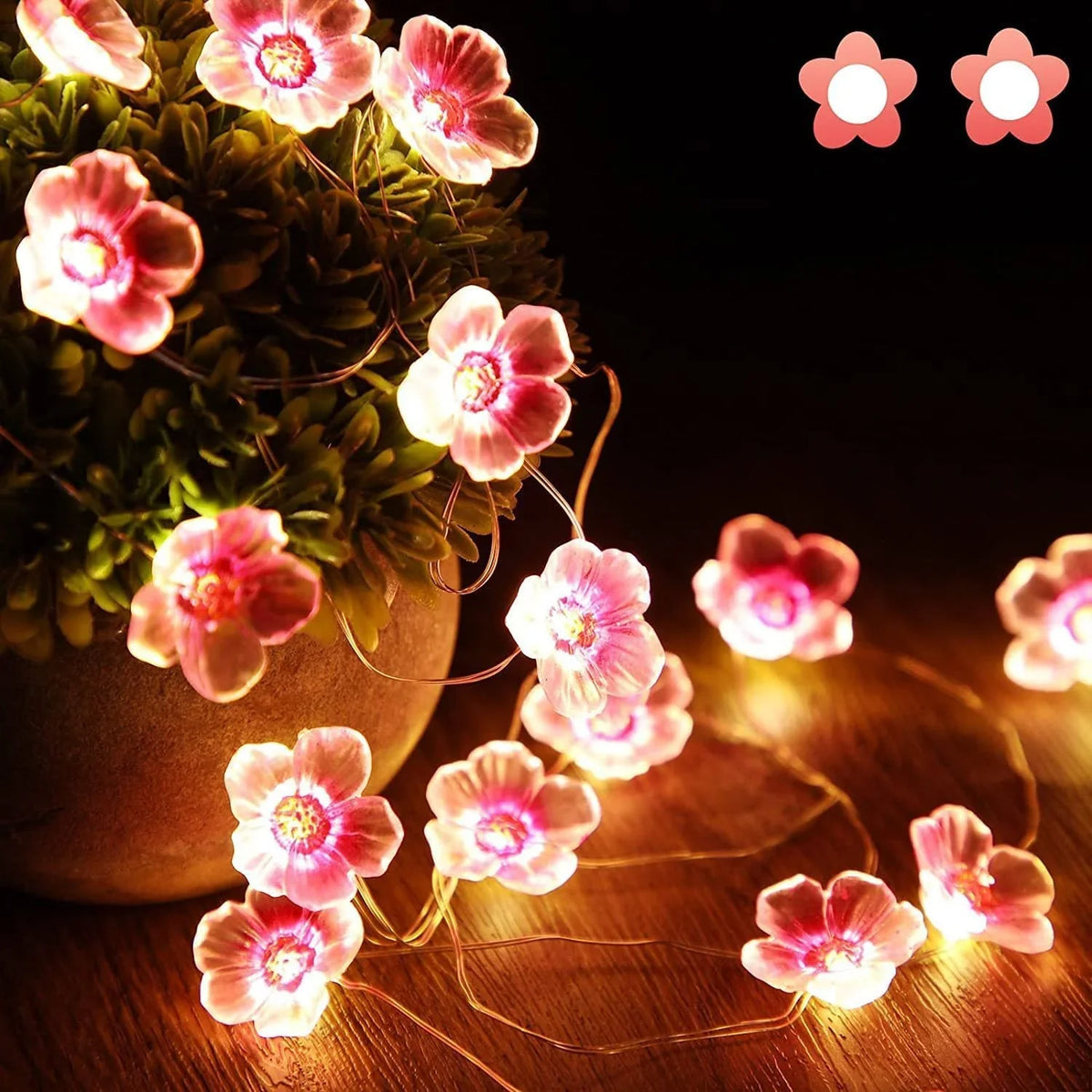 Decorative String Lights | Warm Pink LEDs & Battery-Operated | 3 m Cable