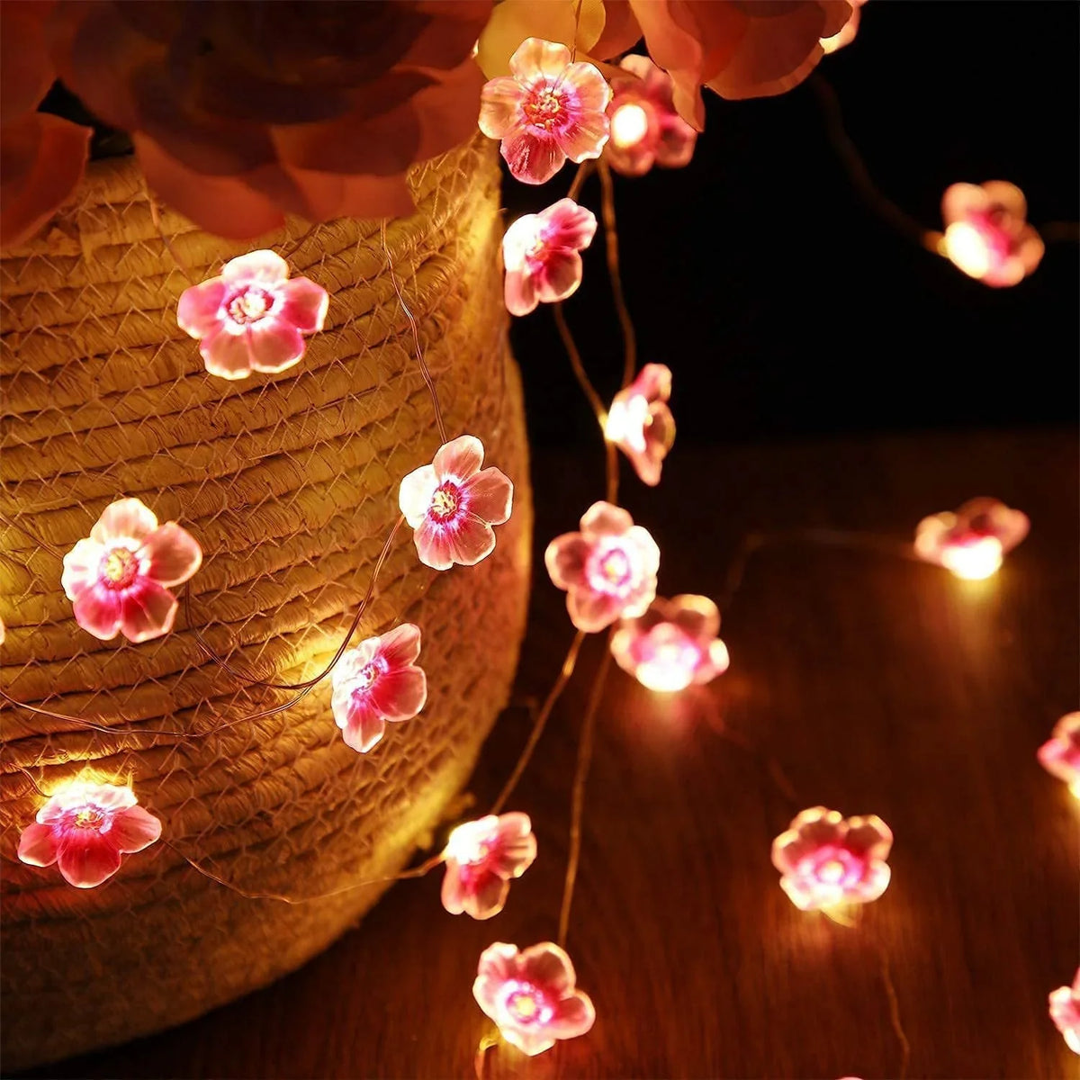 Decorative String Lights | Warm Pink LEDs & Battery-Operated | 3 m Cable