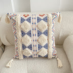 Decorative Throw Pillow | Moroccan-Inspired Felted Cotton-Linen & Tassels | 45 x 45 cm