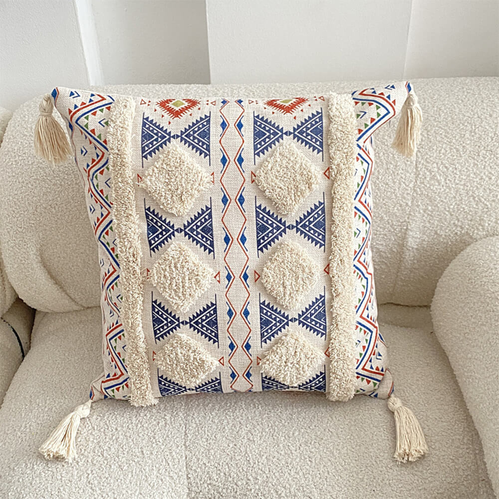 Decorative Throw Pillow | Moroccan-Inspired Felted Cotton-Linen & Tassels | 45 x 45 cm