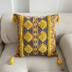 Decorative Throw Pillow | Moroccan-Inspired Felted Cotton-Linen & Tassels | 45 x 45 cm
