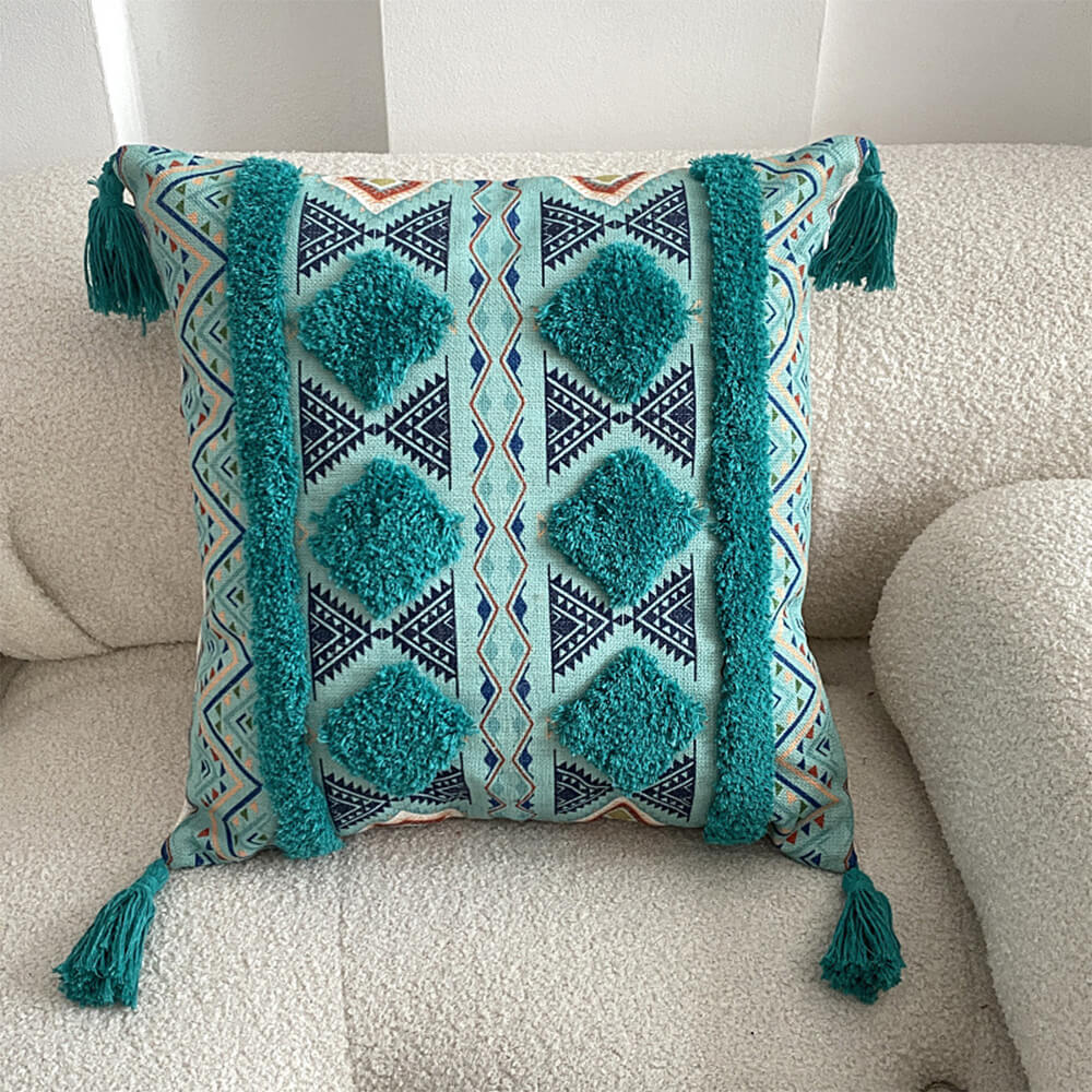 Decorative Throw Pillow | Moroccan-Inspired Felted Cotton-Linen & Tassels | 45 x 45 cm