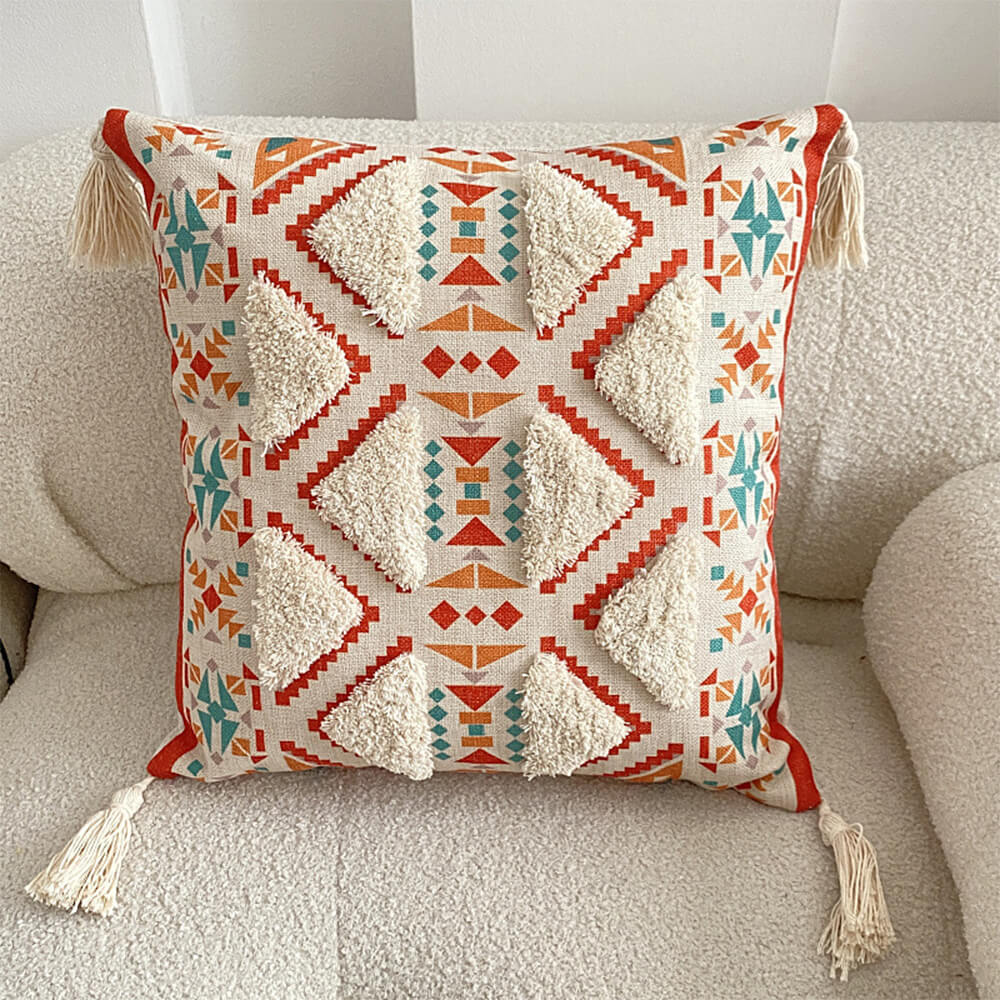 Decorative Throw Pillow | Moroccan-Inspired Felted Cotton-Linen & Tassels | 45 x 45 cm
