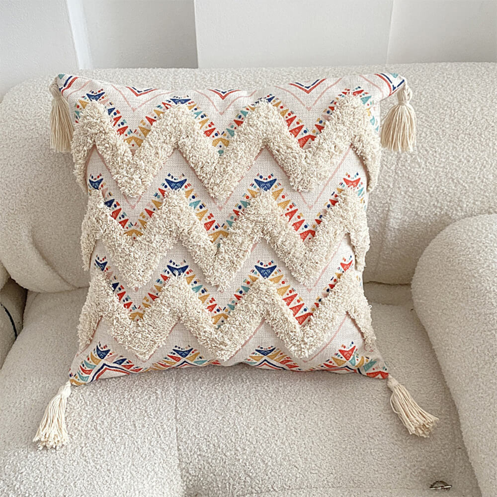Decorative Throw Pillow | Moroccan-Inspired Felted Cotton-Linen & Tassels | 45 x 45 cm