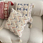 Decorative Throw Pillow | Moroccan-Inspired Felted Cotton-Linen & Tassels | 45 x 45 cm