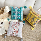 Decorative Throw Pillow | Moroccan-Inspired Felted Cotton-Linen & Tassels | 45 x 45 cm