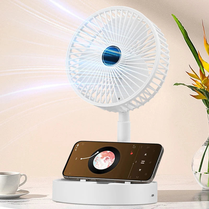 Desk Fan | Foldable Telescopic & USB Rechargeable | Built-In Phone Holder