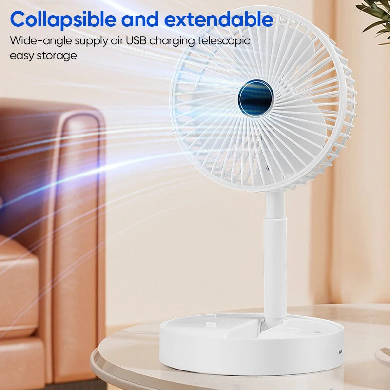 Desk Fan | Foldable Telescopic & USB Rechargeable | Built-In Phone Holder