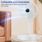 Desk Fan | Foldable Telescopic & USB Rechargeable | Built-In Phone Holder