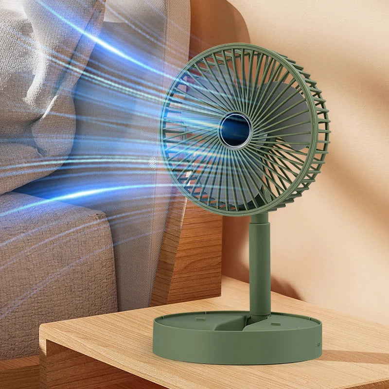 Desk Fan | Foldable Telescopic & USB Rechargeable | Built-In Phone Holder