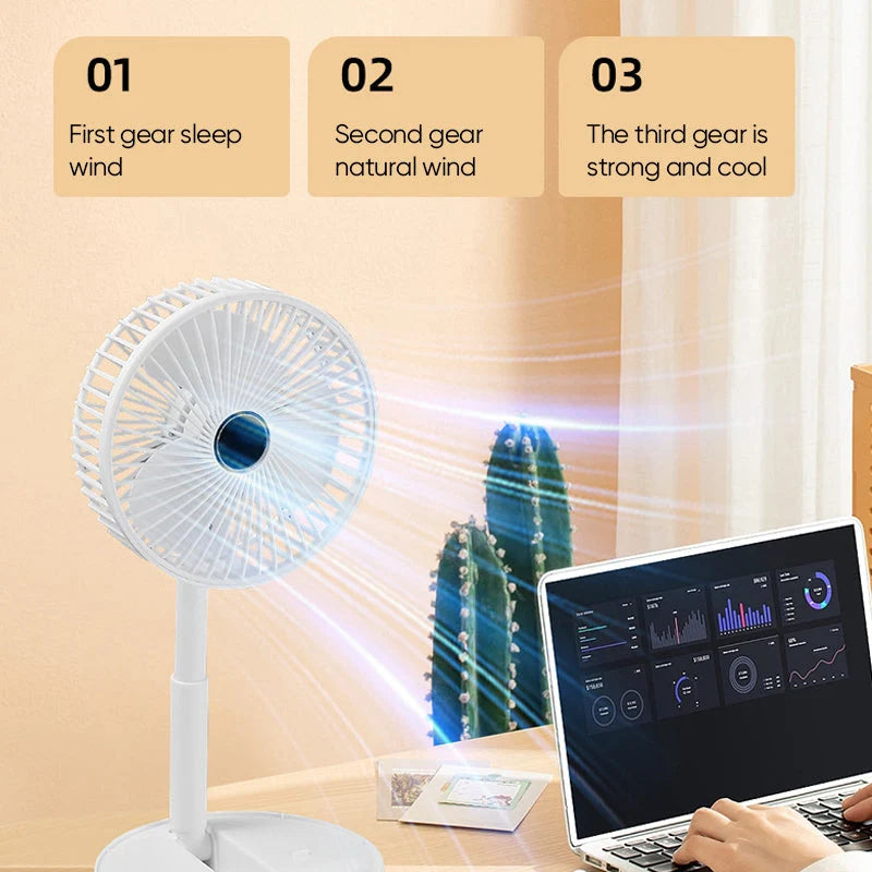Desk Fan | Foldable Telescopic & USB Rechargeable | Built-In Phone Holder