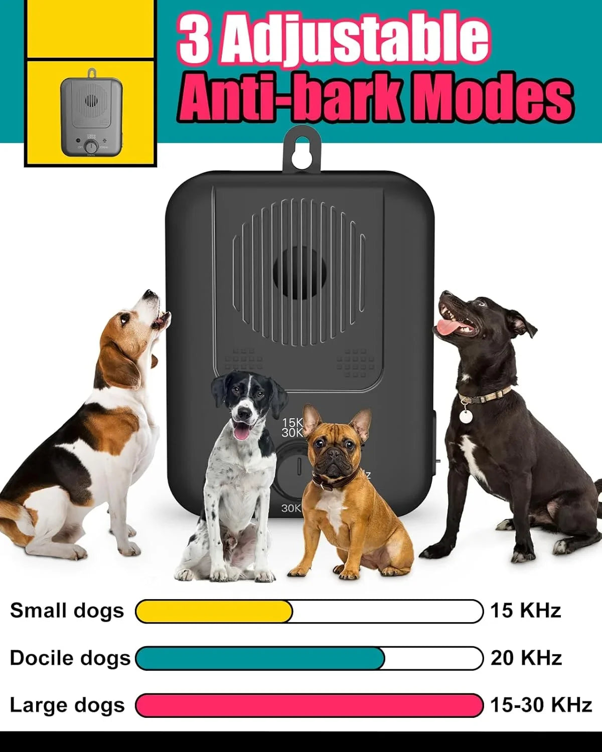 Dog Bark Control Device | Automatic Ultrasonic & USB-Rechargeable | 15 m Range