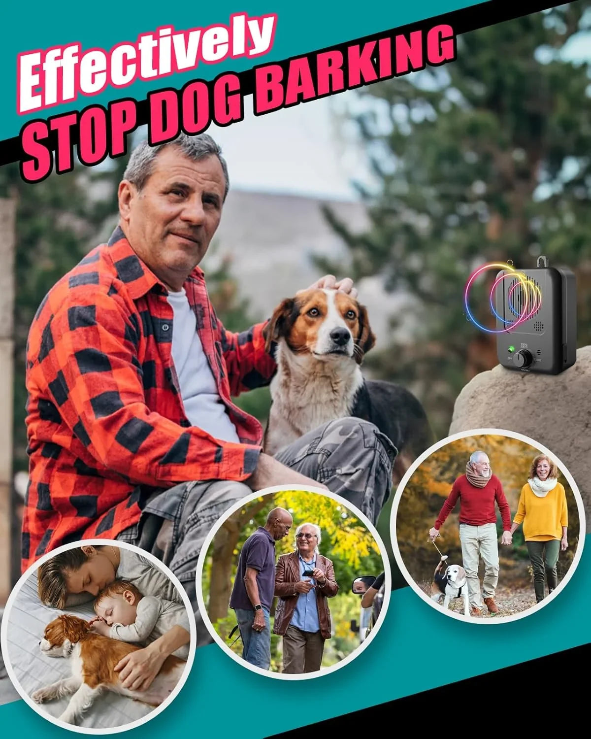 Dog Bark Control Device | Automatic Ultrasonic & USB-Rechargeable | 15 m Range