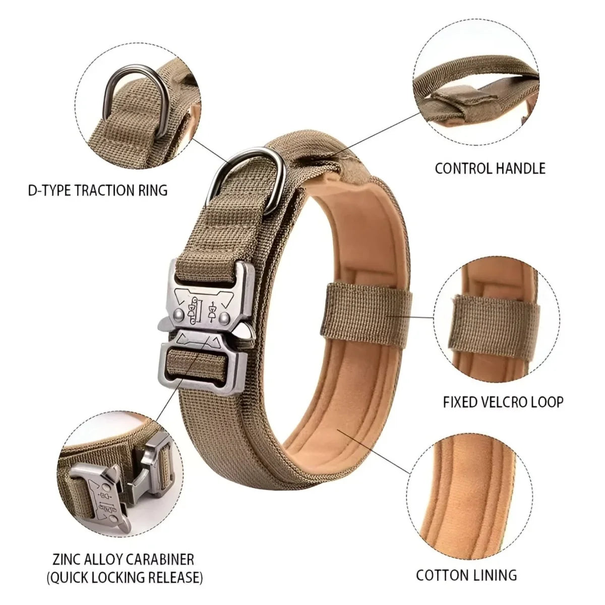 Dog Collar | Durable Nylon, Padded Lining & Control Handle | Adjustable M–XL
