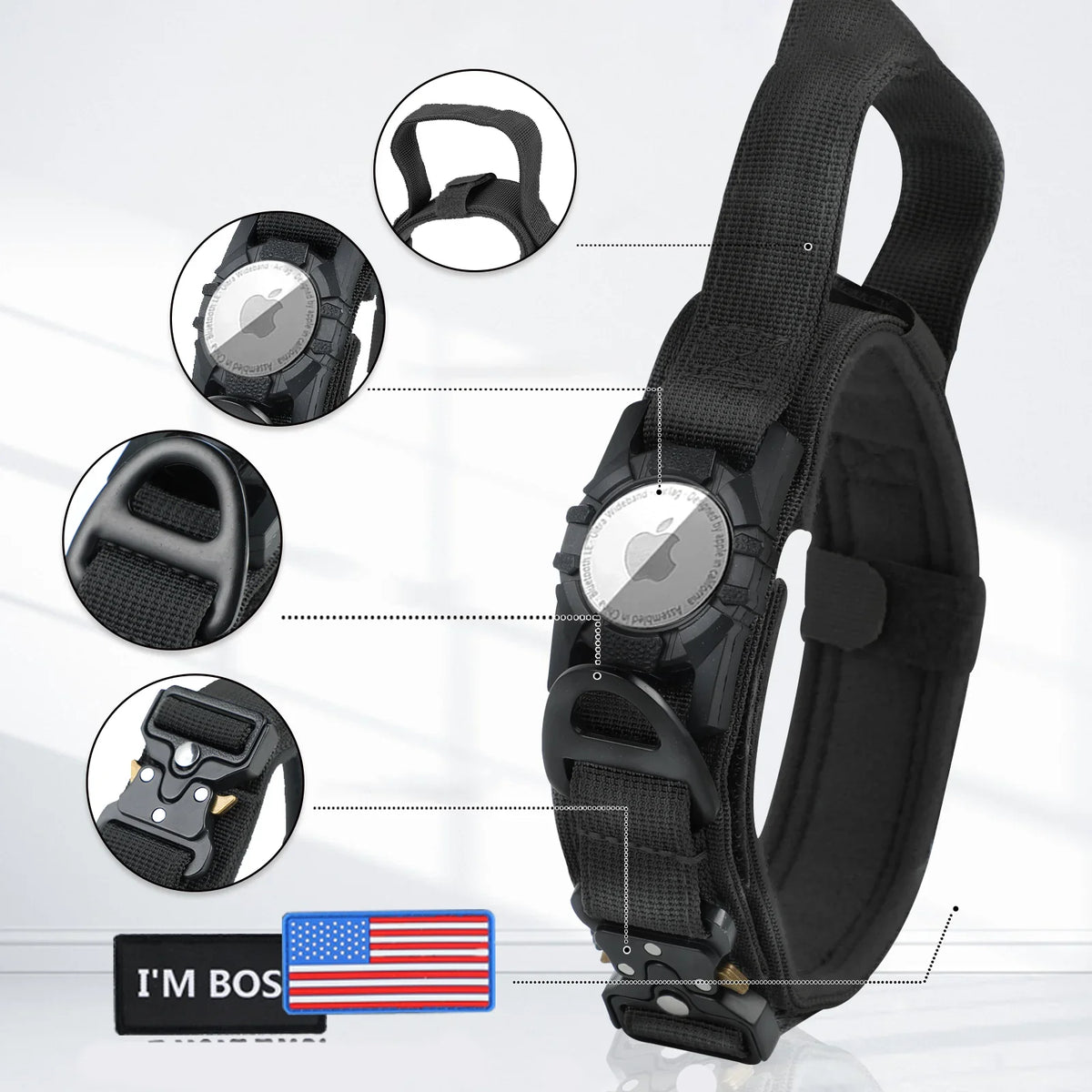 Dog Collar | Integrated AirTag Holder & Robust Handle