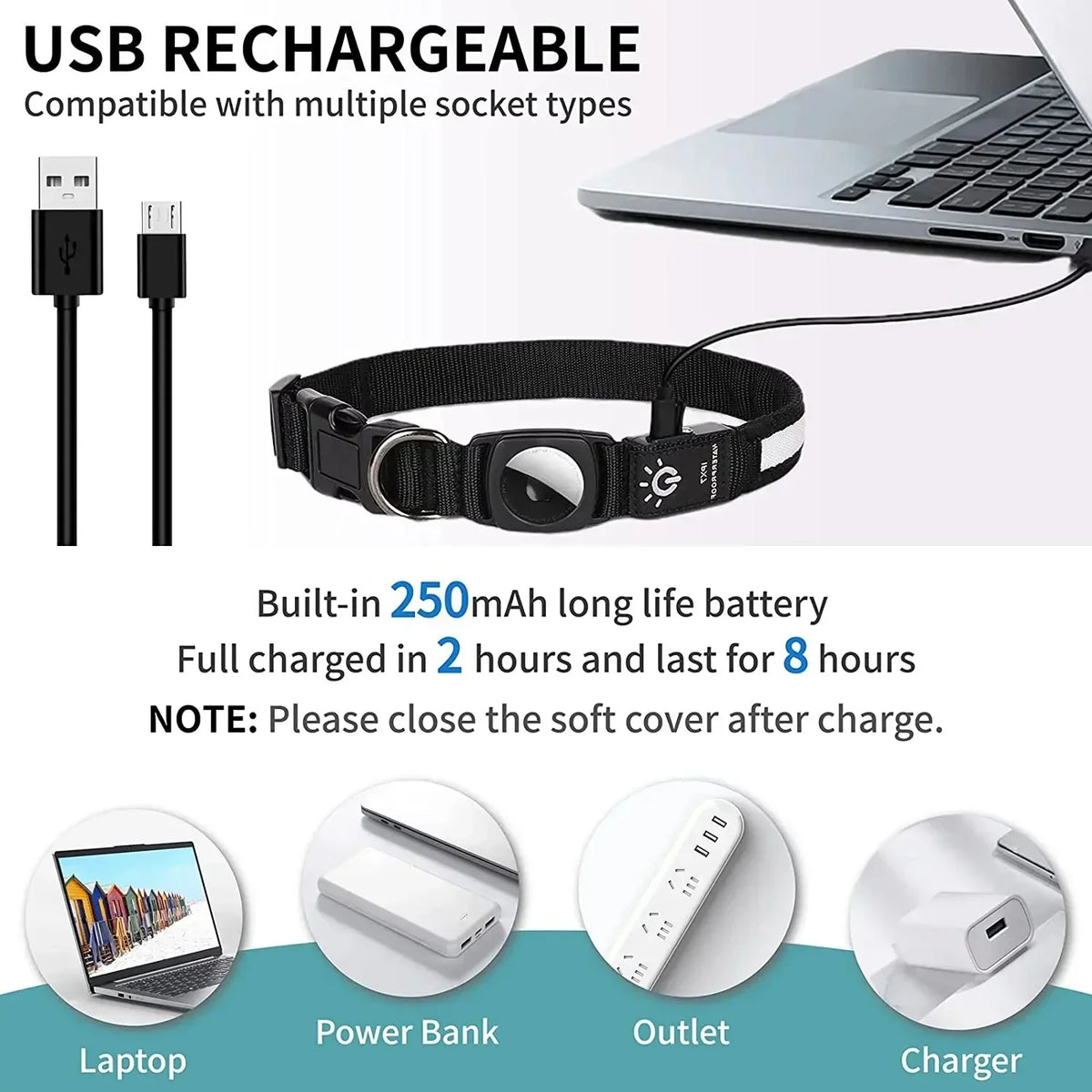 Dog Collar | USB-Rechargeable LED & AirTag Compatible