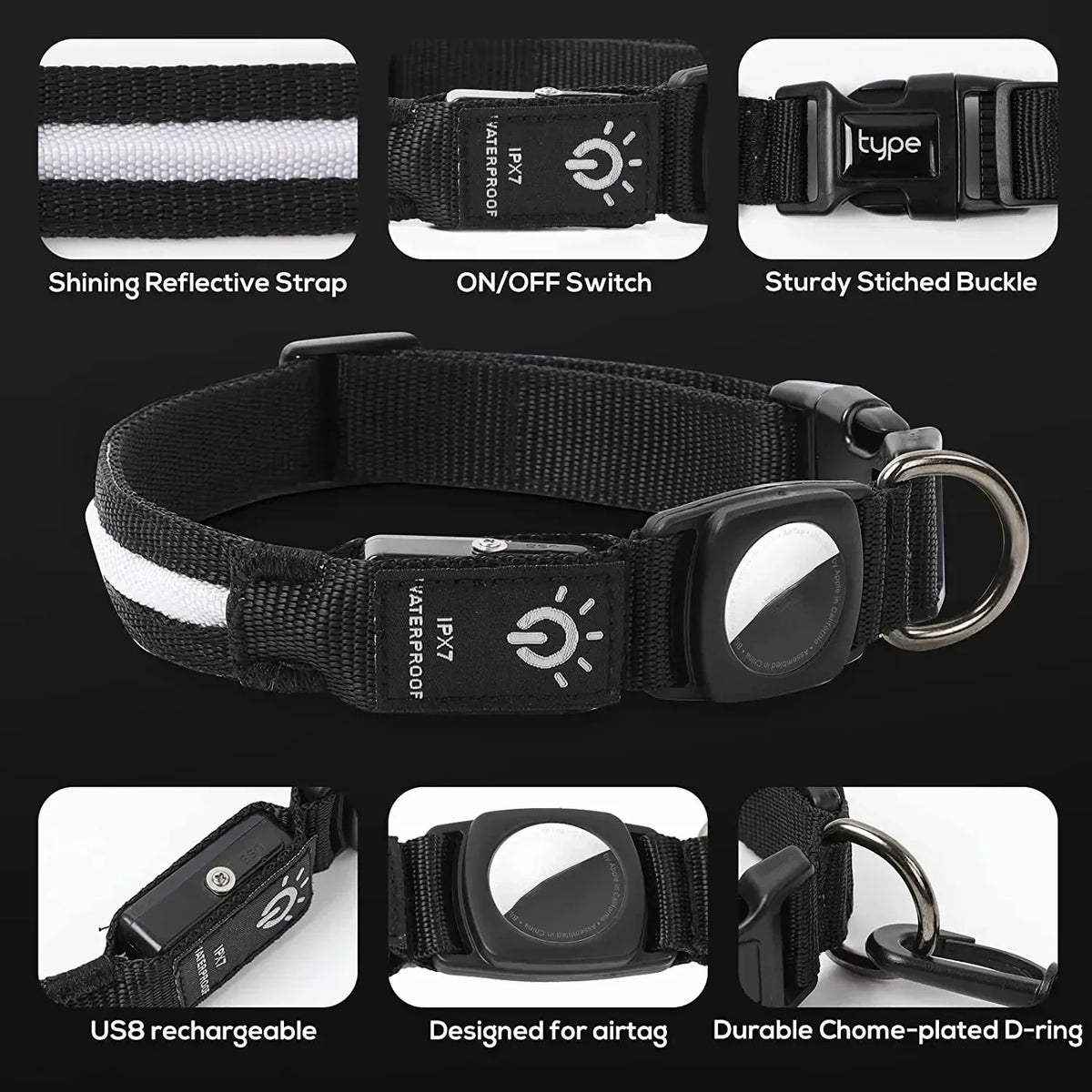 Dog Collar | USB-Rechargeable LED & AirTag Compatible