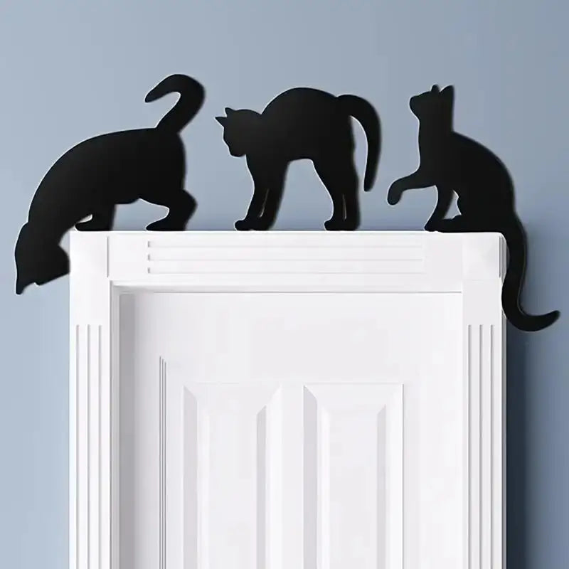 Door Corner Sign | Handcrafted Wood & Cat Silhouettes | Set of 3