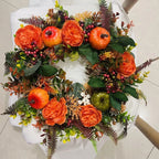 Door Wreath | Handcrafted Peony & Pumpkin | Indoor & Outdoor
