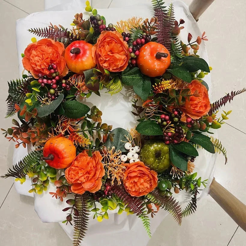 Door Wreath | Handcrafted Peony & Pumpkin | Indoor & Outdoor