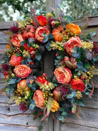 Door Wreath | Handcrafted Peony & Pumpkin | Indoor & Outdoor
