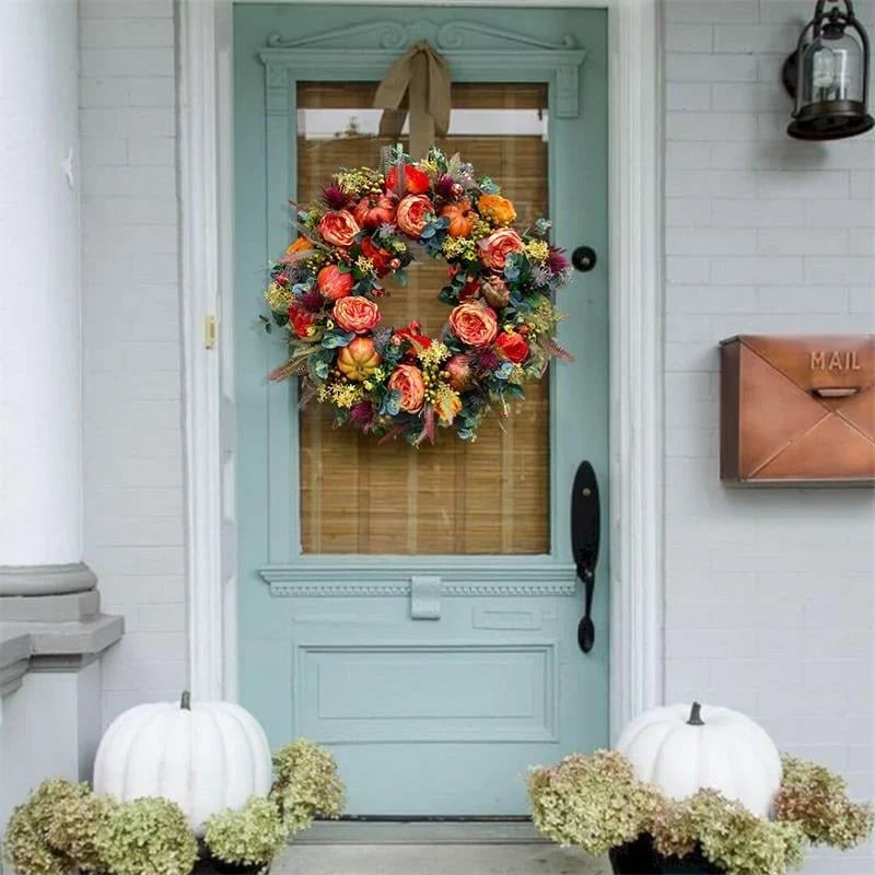 Door Wreath | Handcrafted Peony & Pumpkin | Indoor & Outdoor