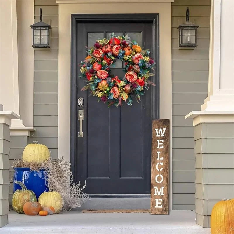 Door Wreath | Handcrafted Peony & Pumpkin | Indoor & Outdoor
