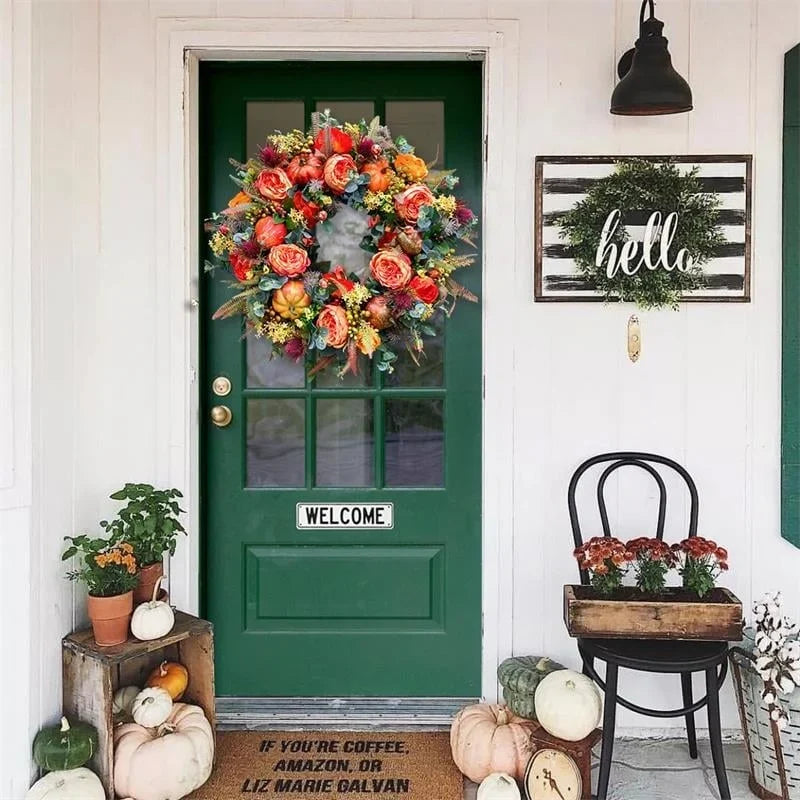 Door Wreath | Handcrafted Peony & Pumpkin | Indoor & Outdoor