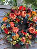 Door Wreath | Handcrafted Peony & Pumpkin | Indoor & Outdoor