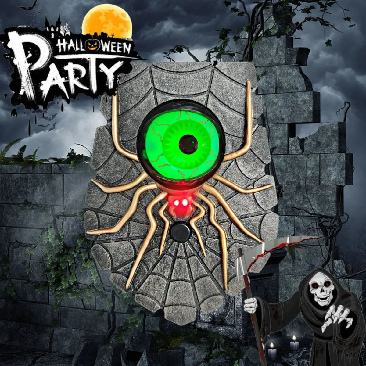 Doorbell | Halloween Spider Design & Eco-Friendly Plastic | 17 x 12.5 x 6 cm