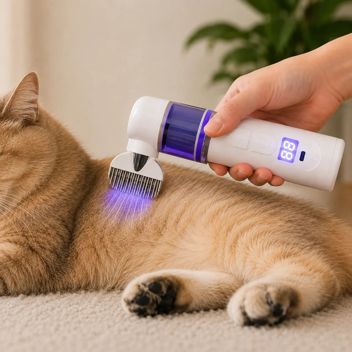 Electric Fur Comb | Suction & Detangling | 60-Minute Battery