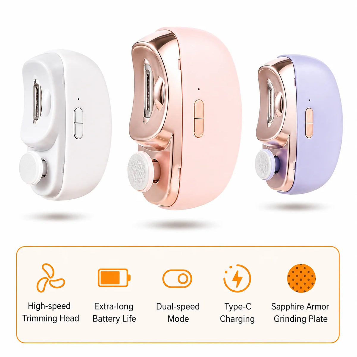 Electric Nail Clipper | 3-in-1 Trim, File & Polish | USB-Rechargeable
