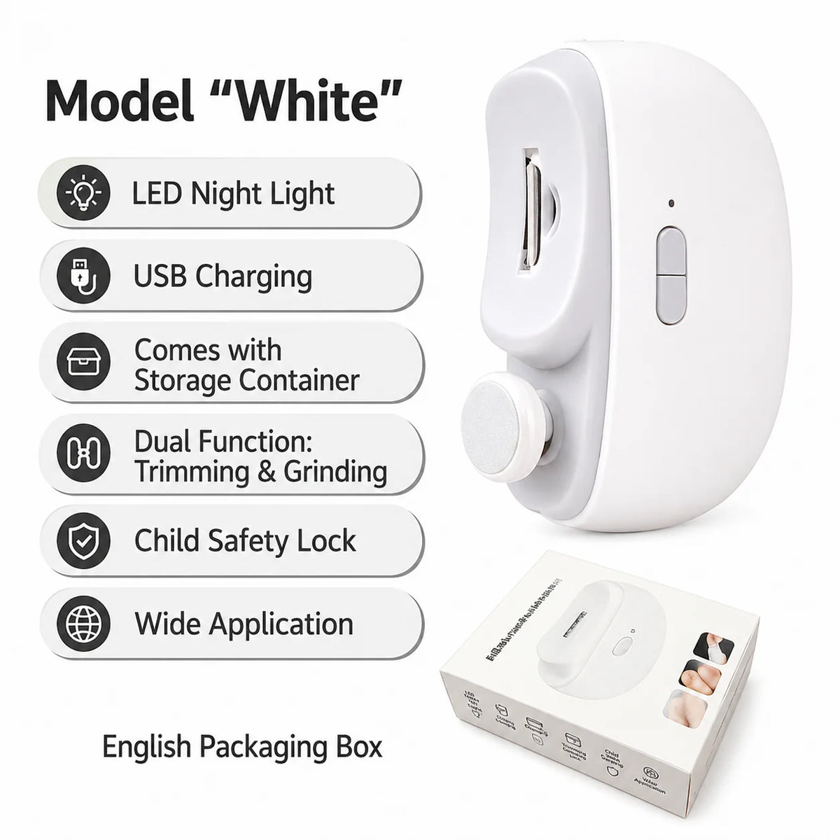 Electric Nail Clipper | 3-in-1 Trim, File & Polish | USB-Rechargeable