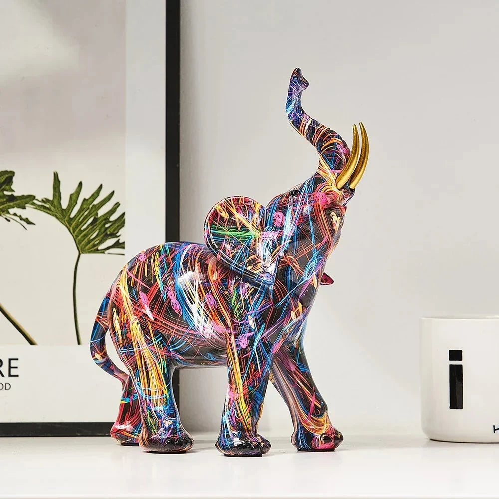 Elephant Figurine | Graffiti-Inspired Colorful Resin | 18 cm