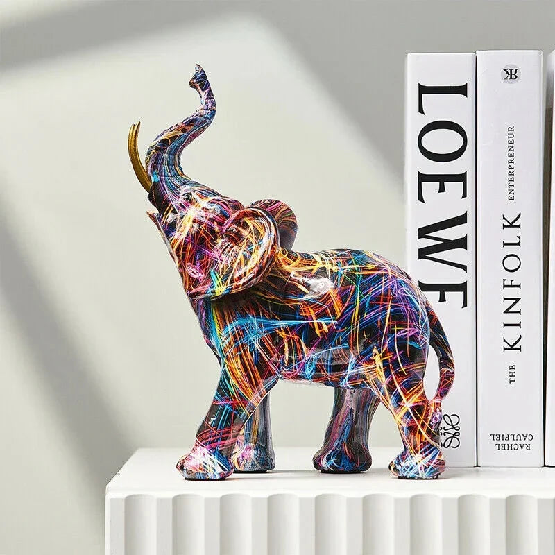 Elephant Figurine | Graffiti-Inspired Colorful Resin | 18 cm