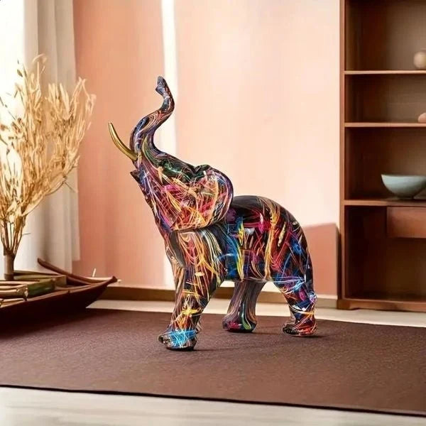 Elephant Figurine | Graffiti-Inspired Colorful Resin | 18 cm