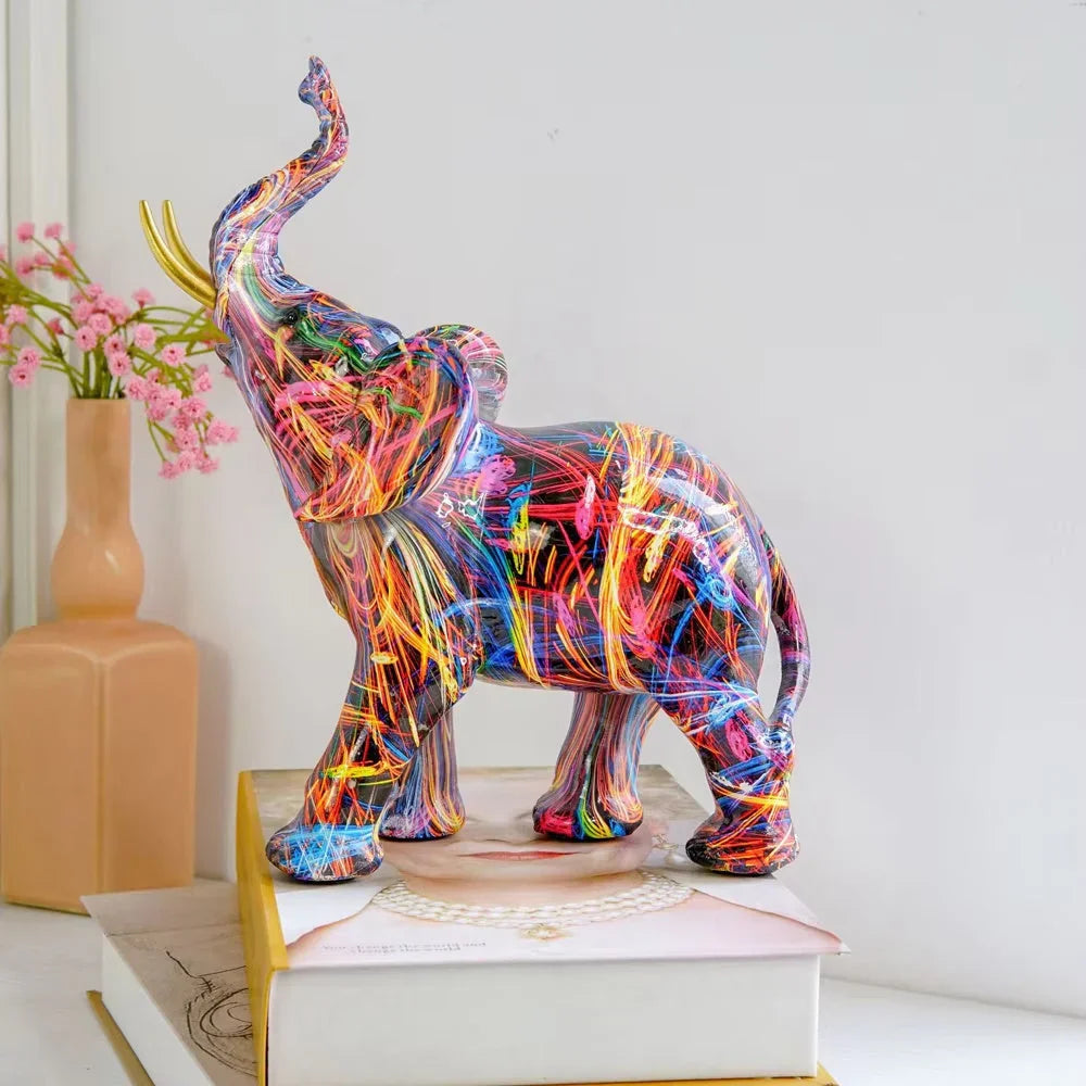 Elephant Figurine | Graffiti-Inspired Colorful Resin | 18 cm