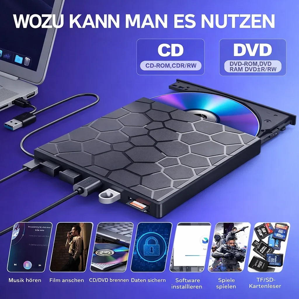 External CD/DVD Drive | USB-C & USB 3.0 Plug & Play