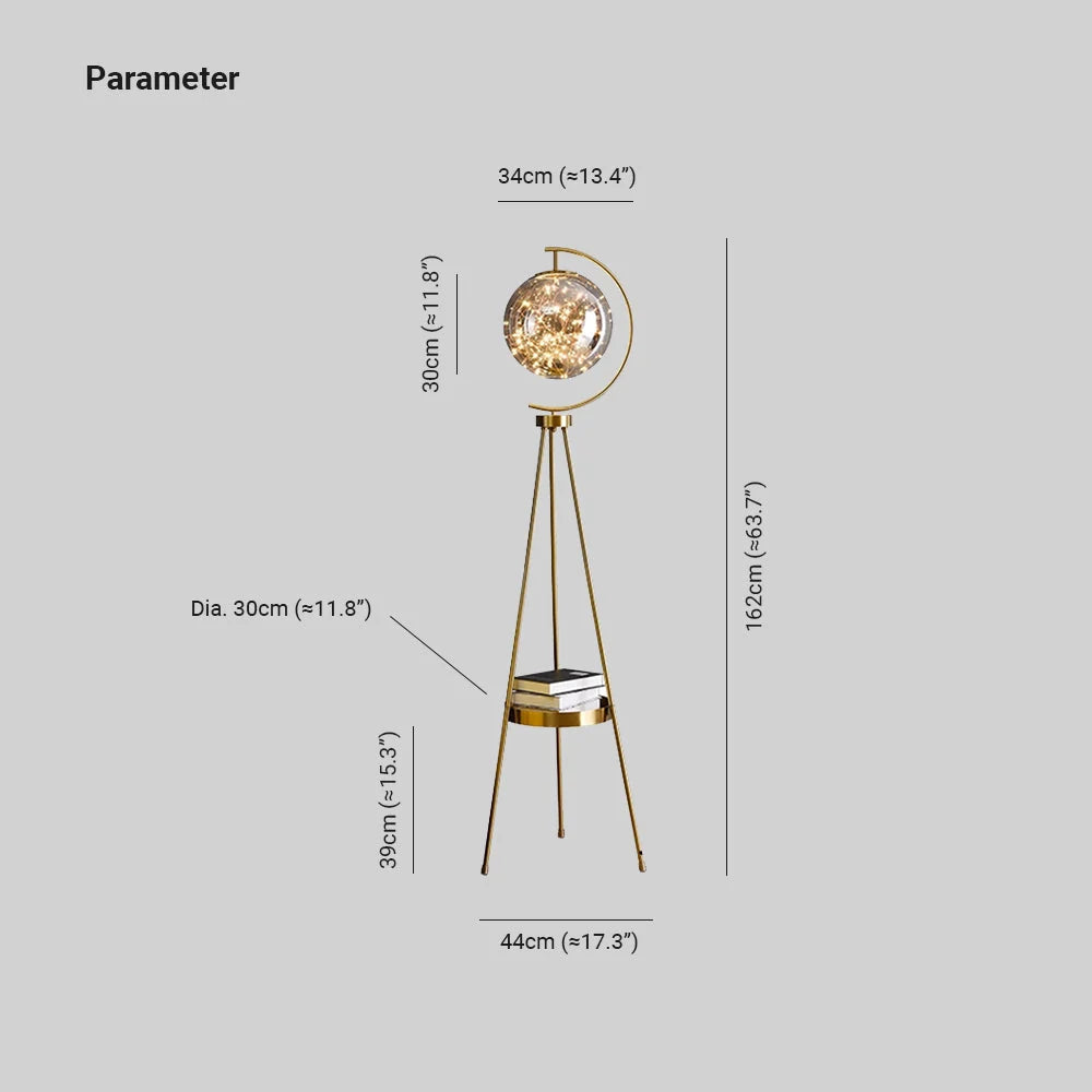 Floor Lamp | Glass Globe & Metal Tripod | Warm Light