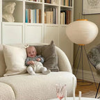 Floor Lamp | Rice Paper Shade & Metal Tripod | LED Bulb Included
