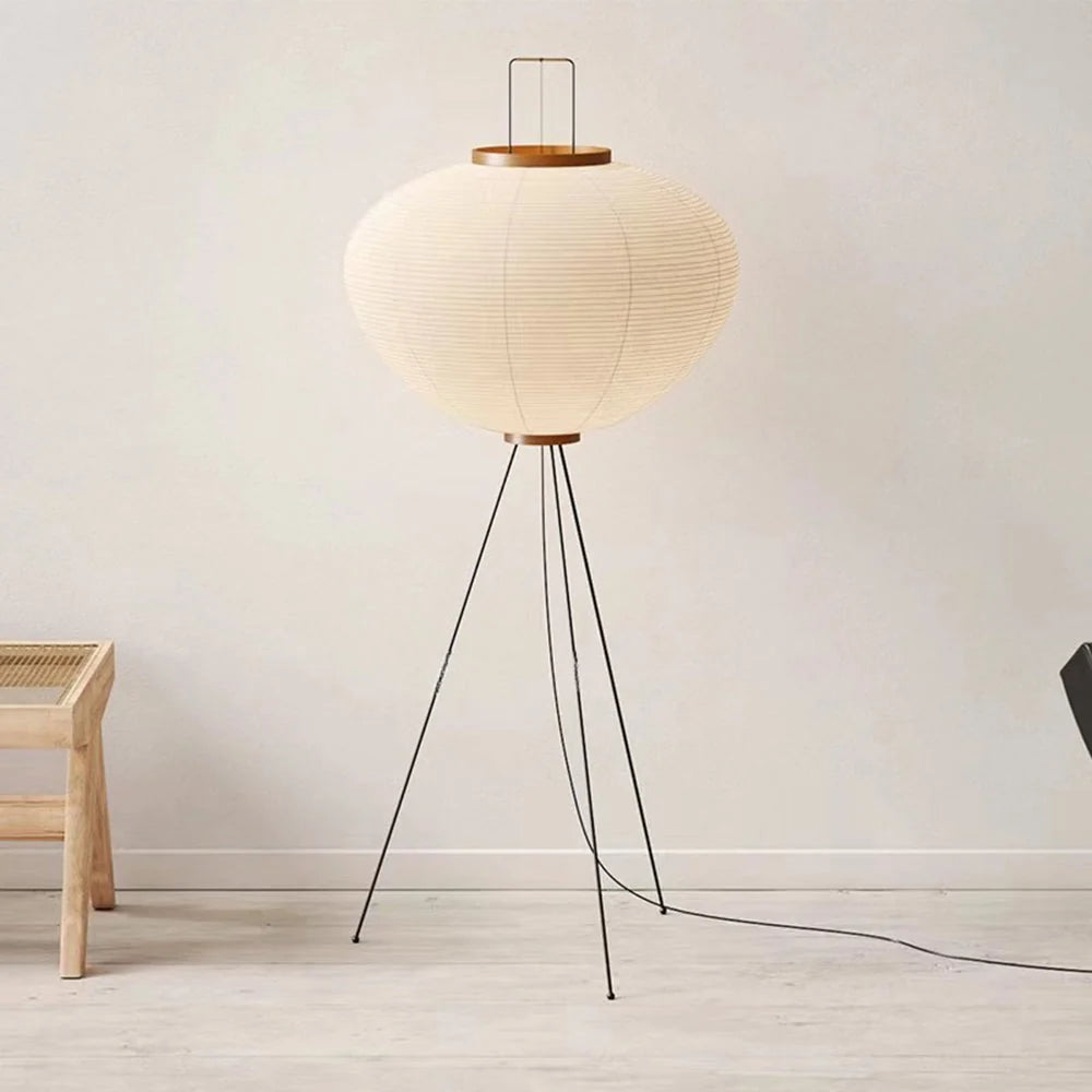 Floor Lamp | Rice Paper Shade & Metal Tripod | LED Bulb Included