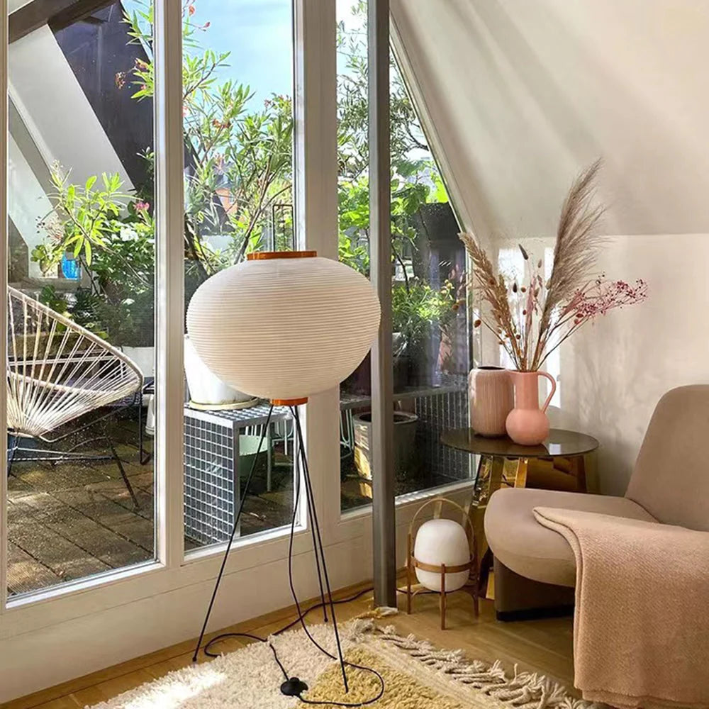 Floor Lamp | Rice Paper Shade & Metal Tripod | LED Bulb Included