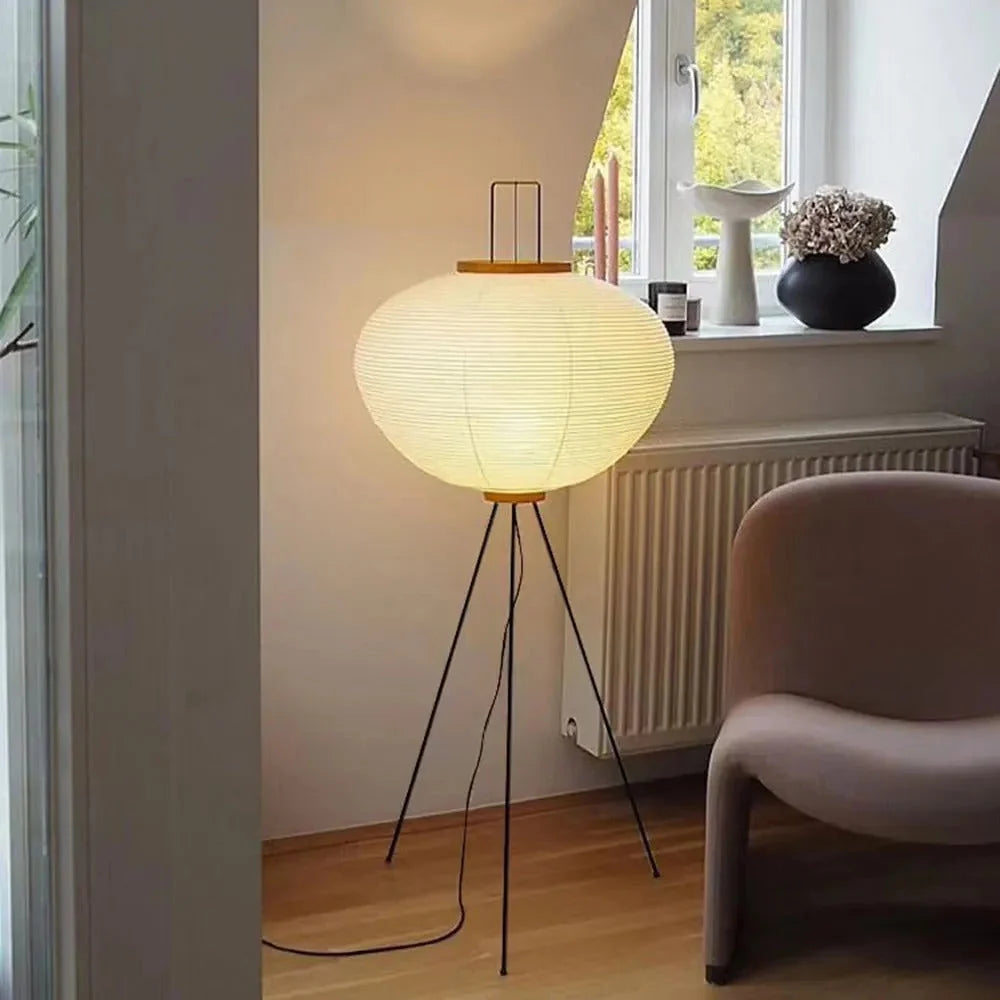 Floor Lamp | Rice Paper Shade & Metal Tripod | LED Bulb Included