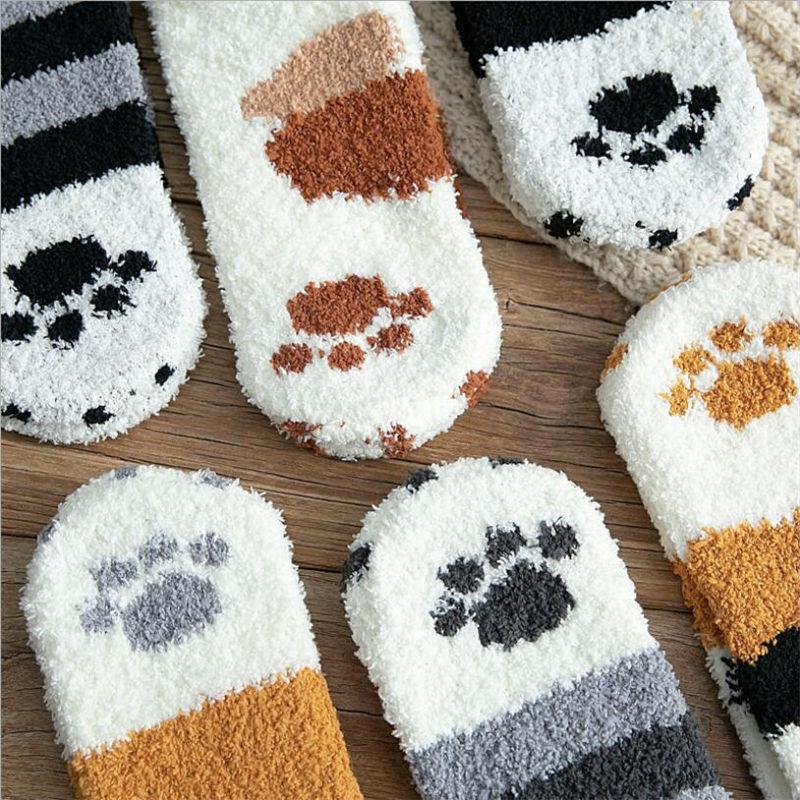 Floor Socks | Plush Fleece & Cat Paw Design